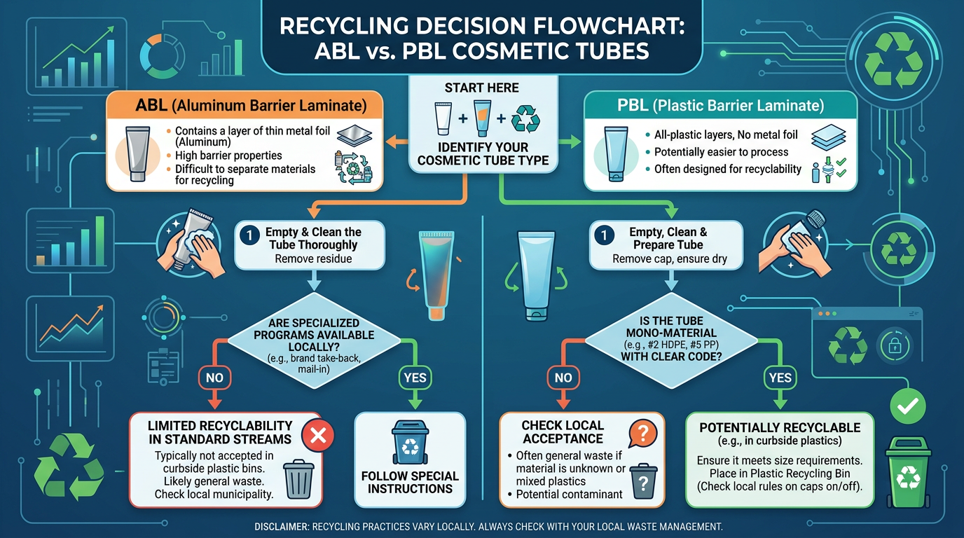 Decision graphic on recycler acceptance for foil-thin ABL versus plastic-first PBL.
