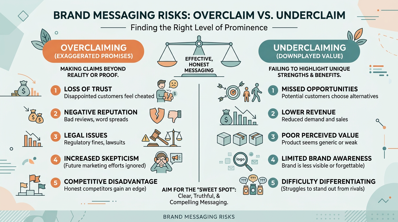 Simple scale weighing overclaim risk against conservative documented claims.