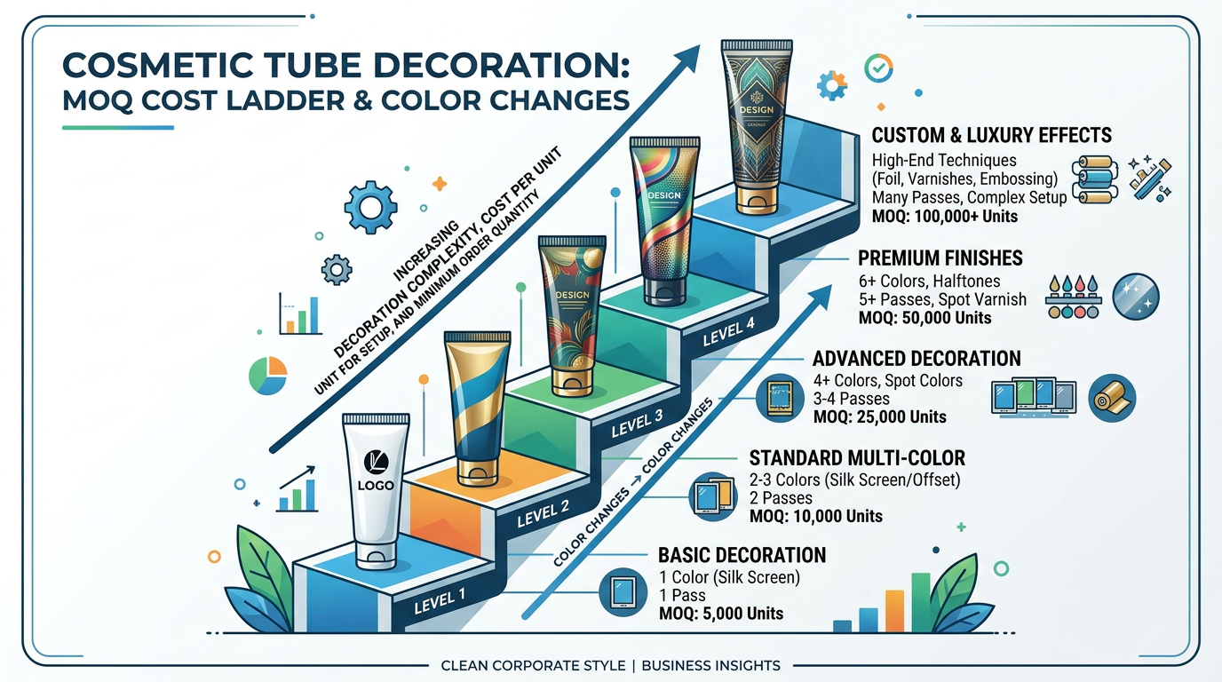 Chart-style graphic on consolidating spot colors and shared tooling across SKUs.