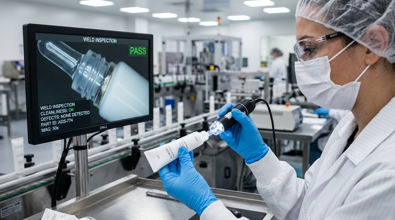 Manufacturing quality check of dropper insert weld and bore cleanliness.