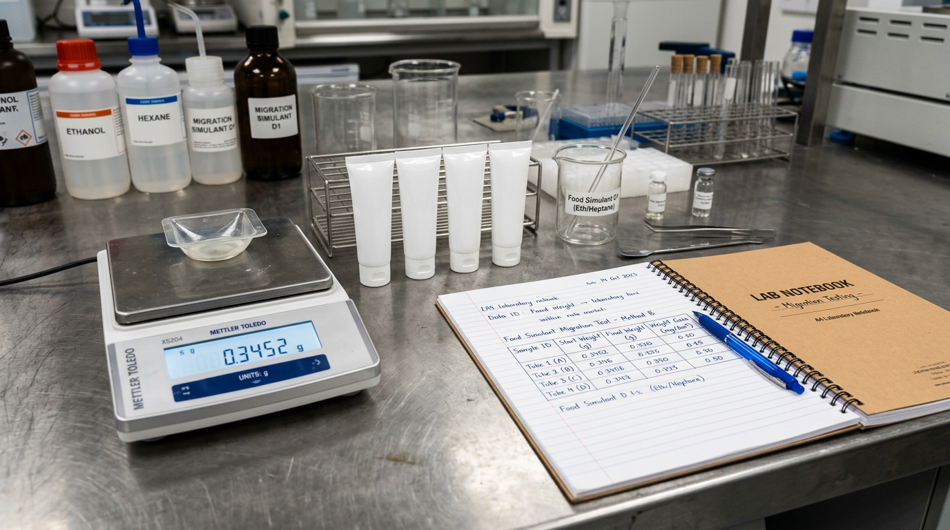 Lab-style graphic pairing mechanical squeeze tests with migration and weight loss.