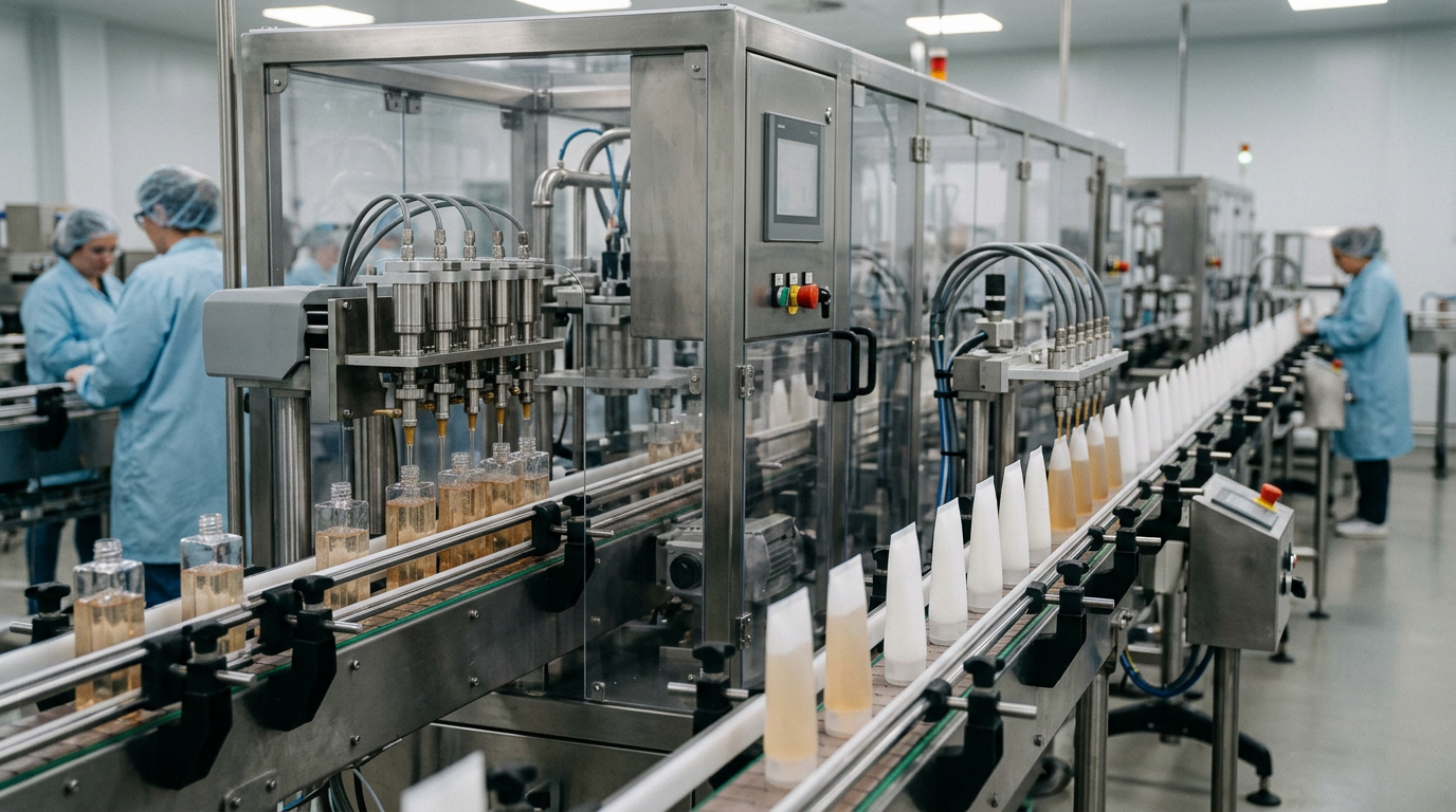 Cosmetic filling equipment suited to rigid bottles versus soft tubes.