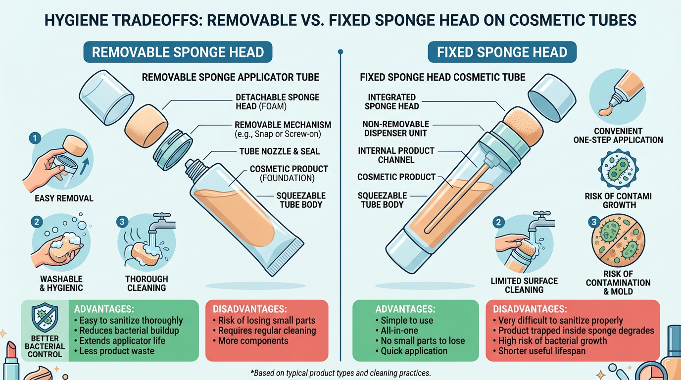 Diagram comparing removable sponge heads versus fixed tips for refill stories.