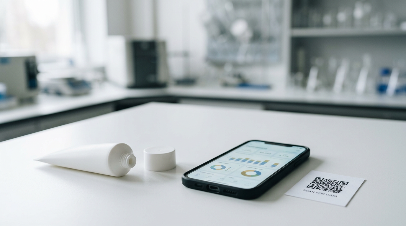 DPP-ready packaging data flow for cosmetic tubes and closures.