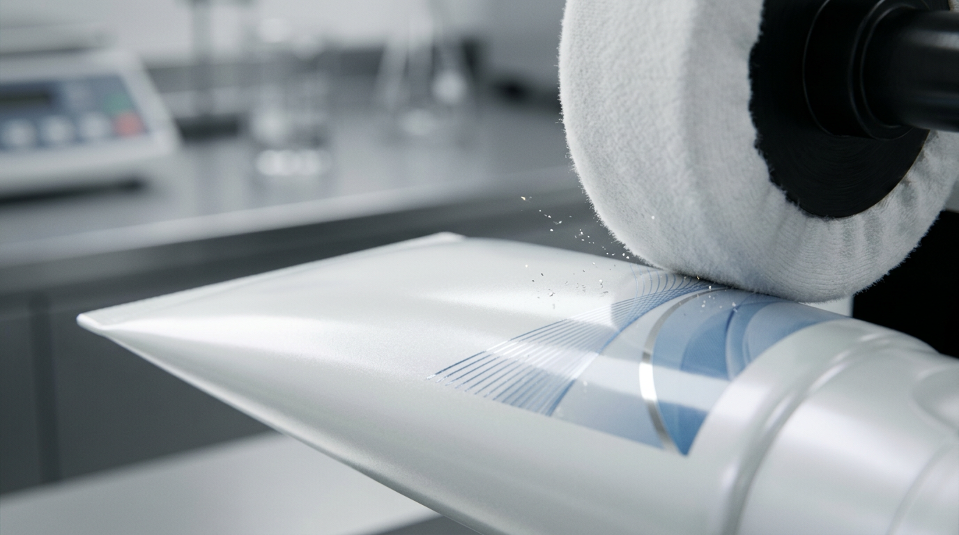 Ink and abrasion risk control for cosmetic tube decoration systems.