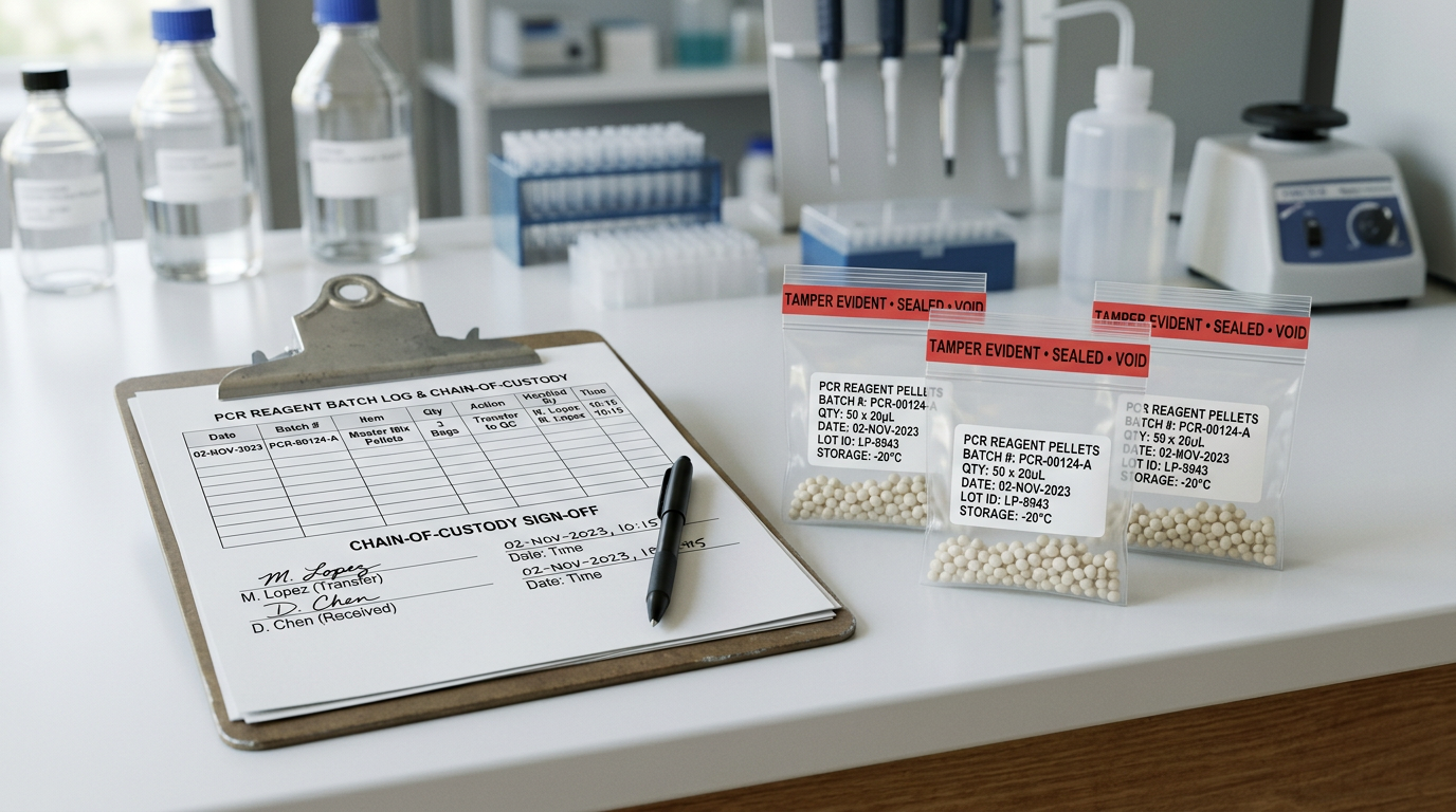 Chain-of-custody and time-valid evidence for PCR labeling.