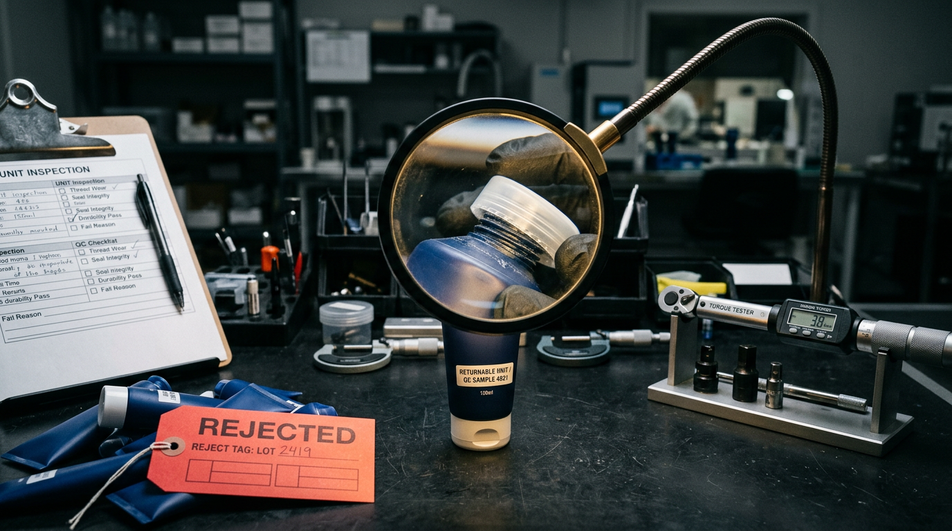 Quality control and durability testing for returnable refill units.